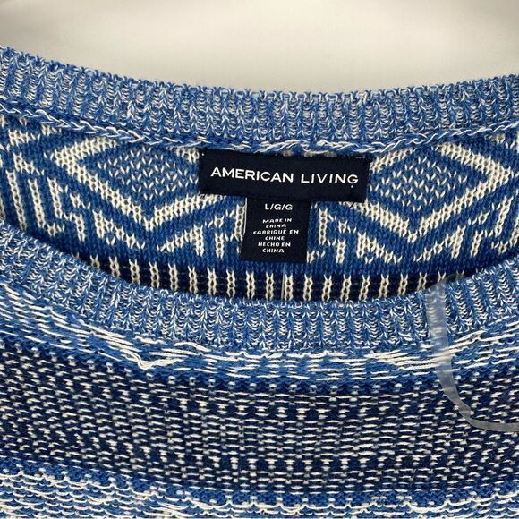 American Living Women’s Round NEck Aztec Print 3/4 Sleeve Blue Sweater size L - Picture 2 of 3